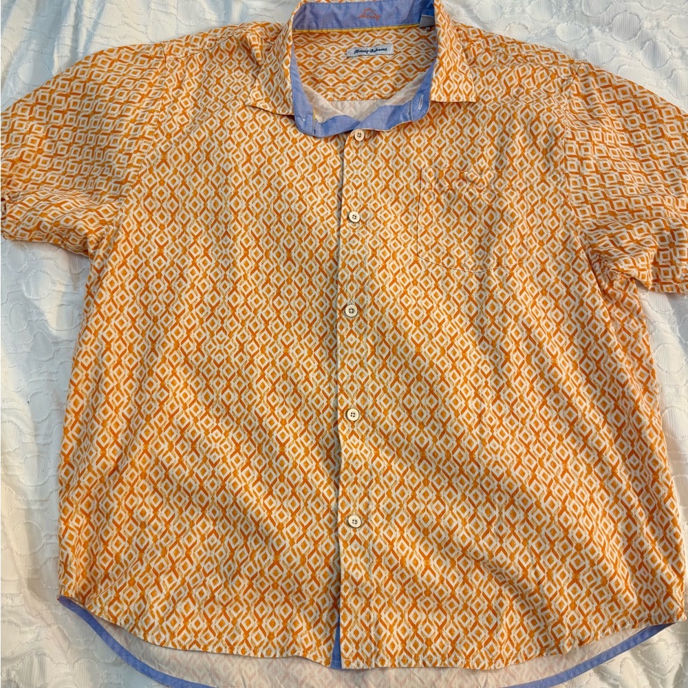 Tommy Bahama Orange and White Geometric Shirt